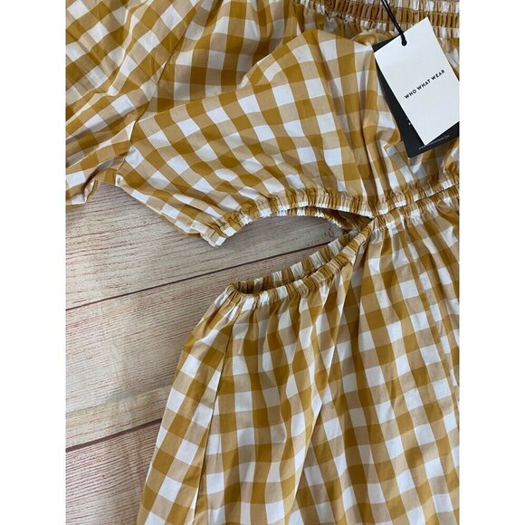 NWT Who what Wear Women's Yellow Gingham One Shoulder Midi Dress - Large - Picture 11 of 14